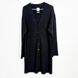 St John Long Cardigan Sweater Womens Small Black Knitted Long Sleeve VNeck
